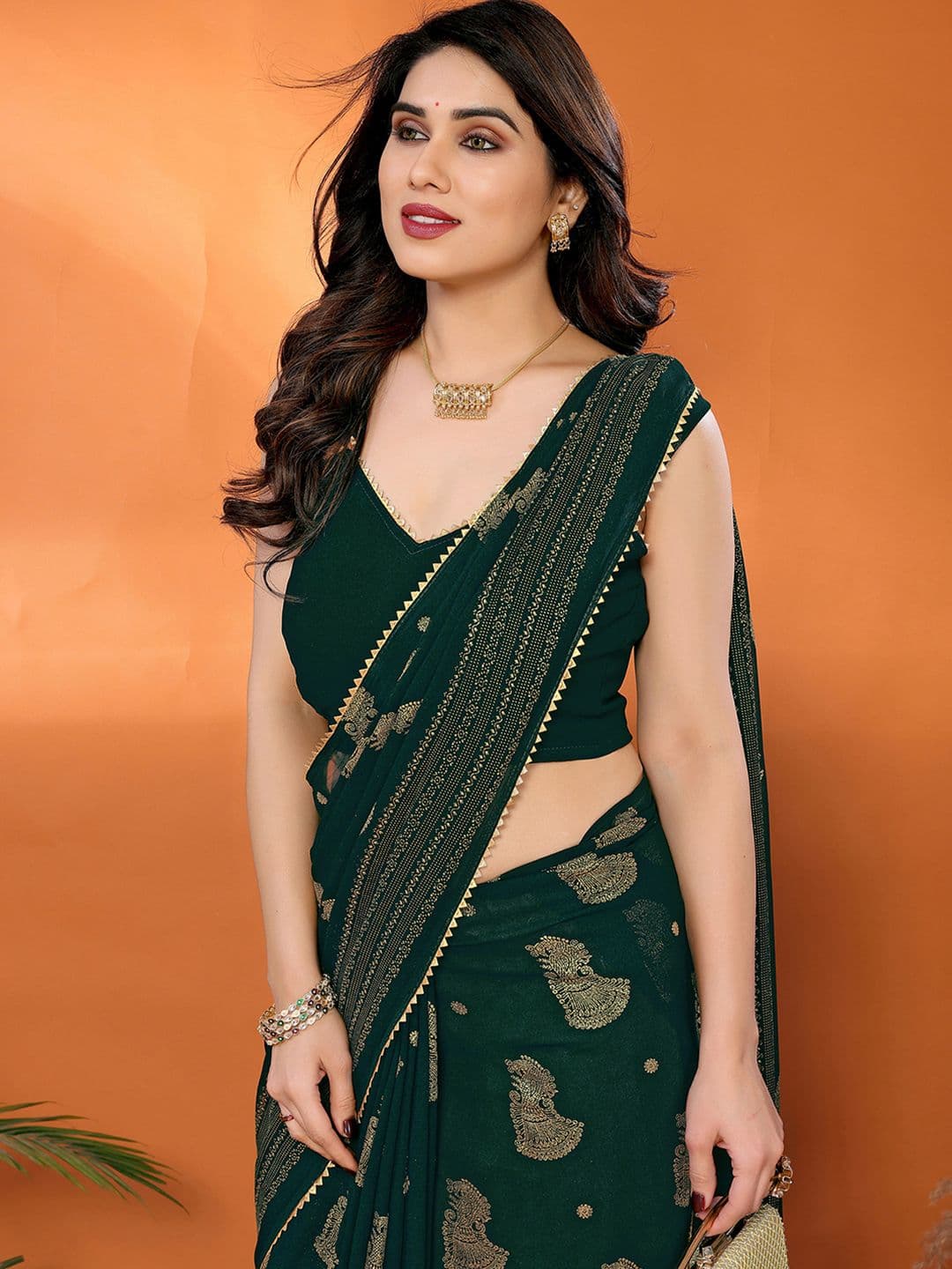 all about you Woven Design Zari Pure Georgette Banarasi Saree With Unstitched Blouse Piece - view 1
