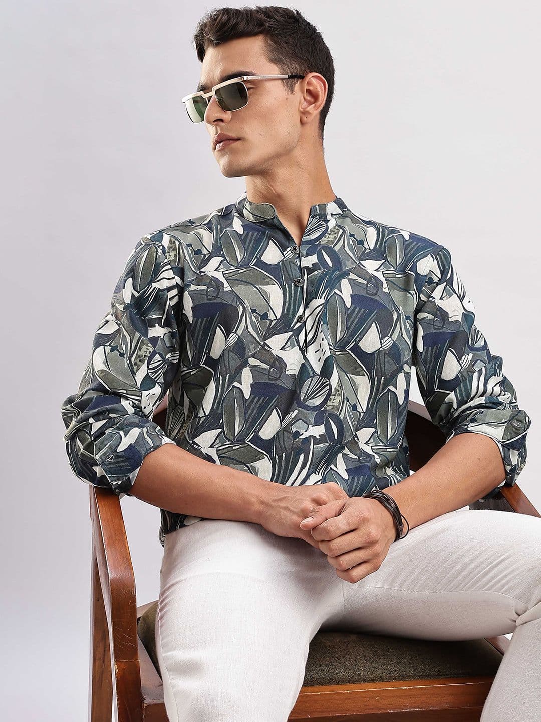 HERE&NOW Abstract Printed Mandarin Collar Short Kurta - view 1