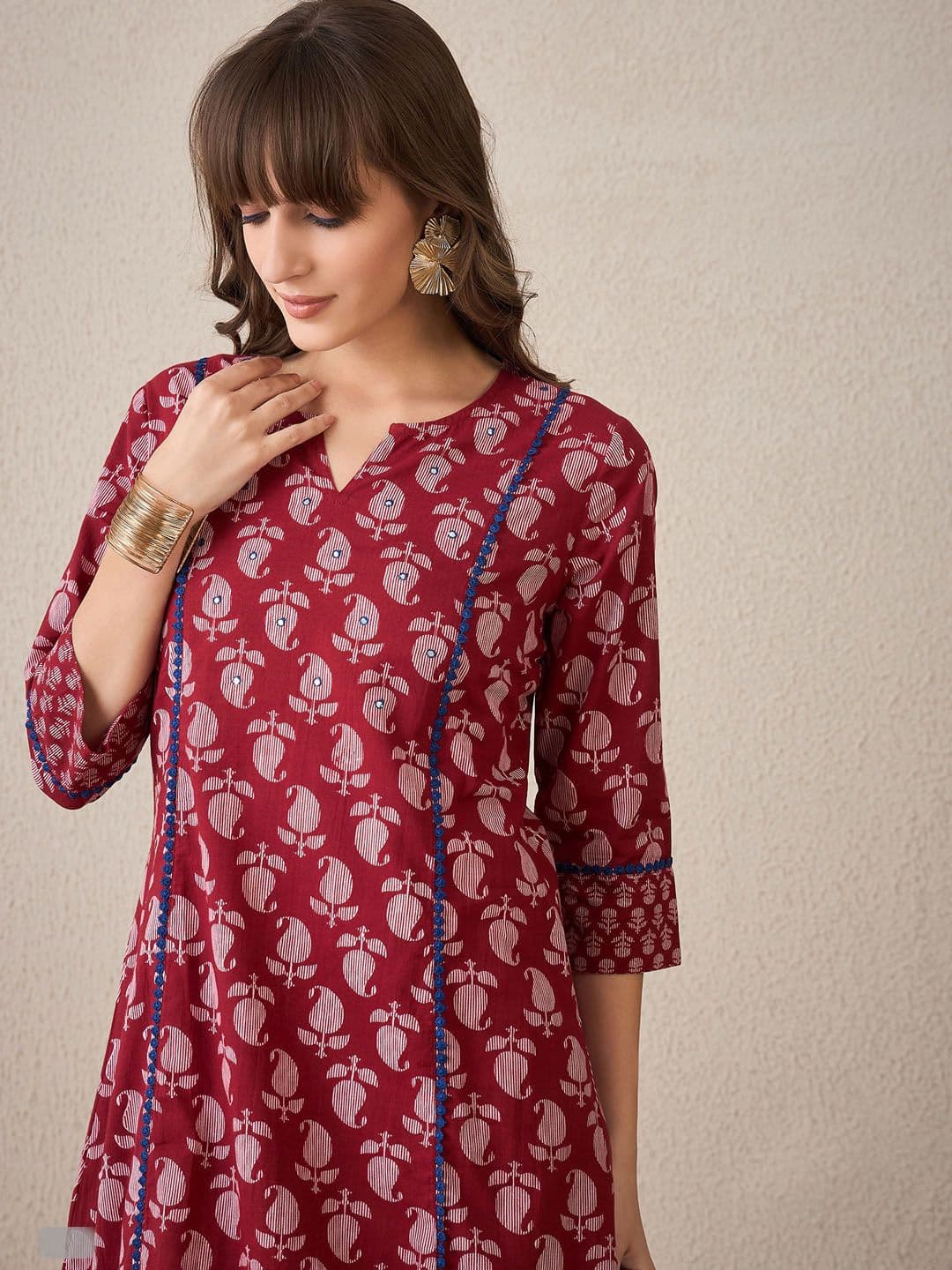 Indo Era Women Paisley Printed Regular Pure Cotton Kurta with Trousers - view 1