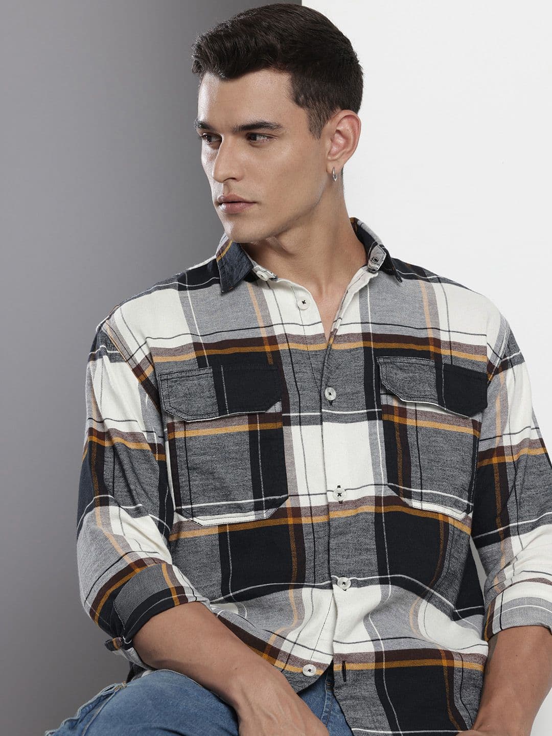 The Indian Garage Co Pure Cotton Checked Drop-Shoulder Sleeves Relaxed Fit Casual Shirt - view 1