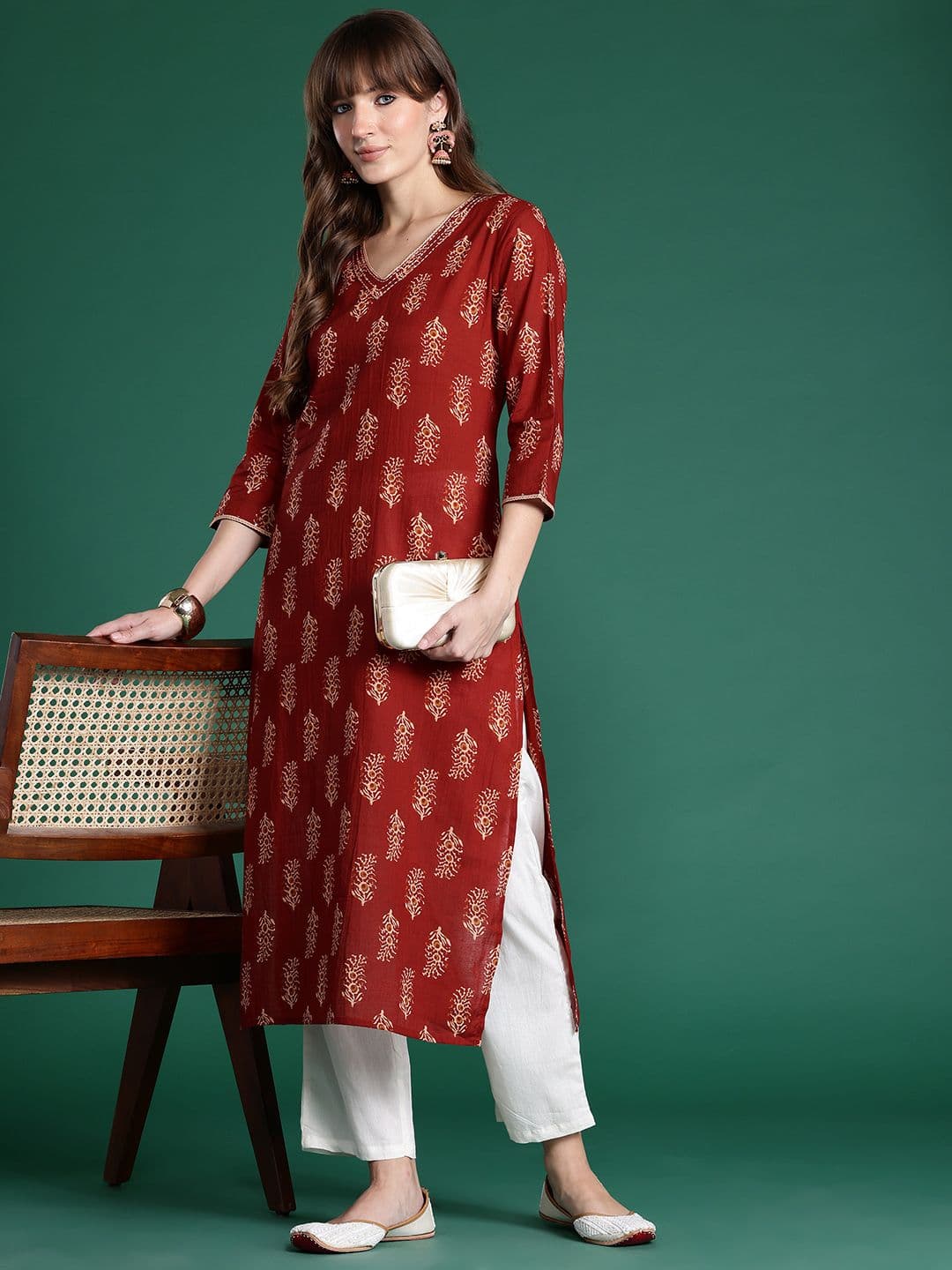 Indo Era Ethnic Motifs Printed Pure Cotton Kurta - view 1