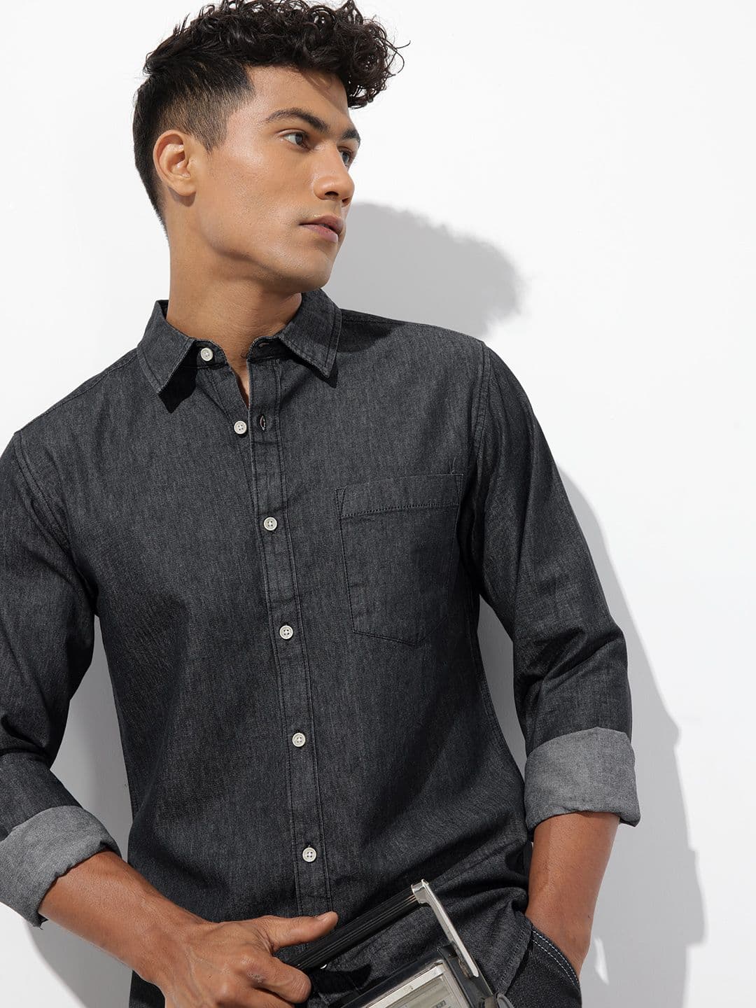 R.Code by The Roadster Life Co. Solid Denim Shirt - view 1