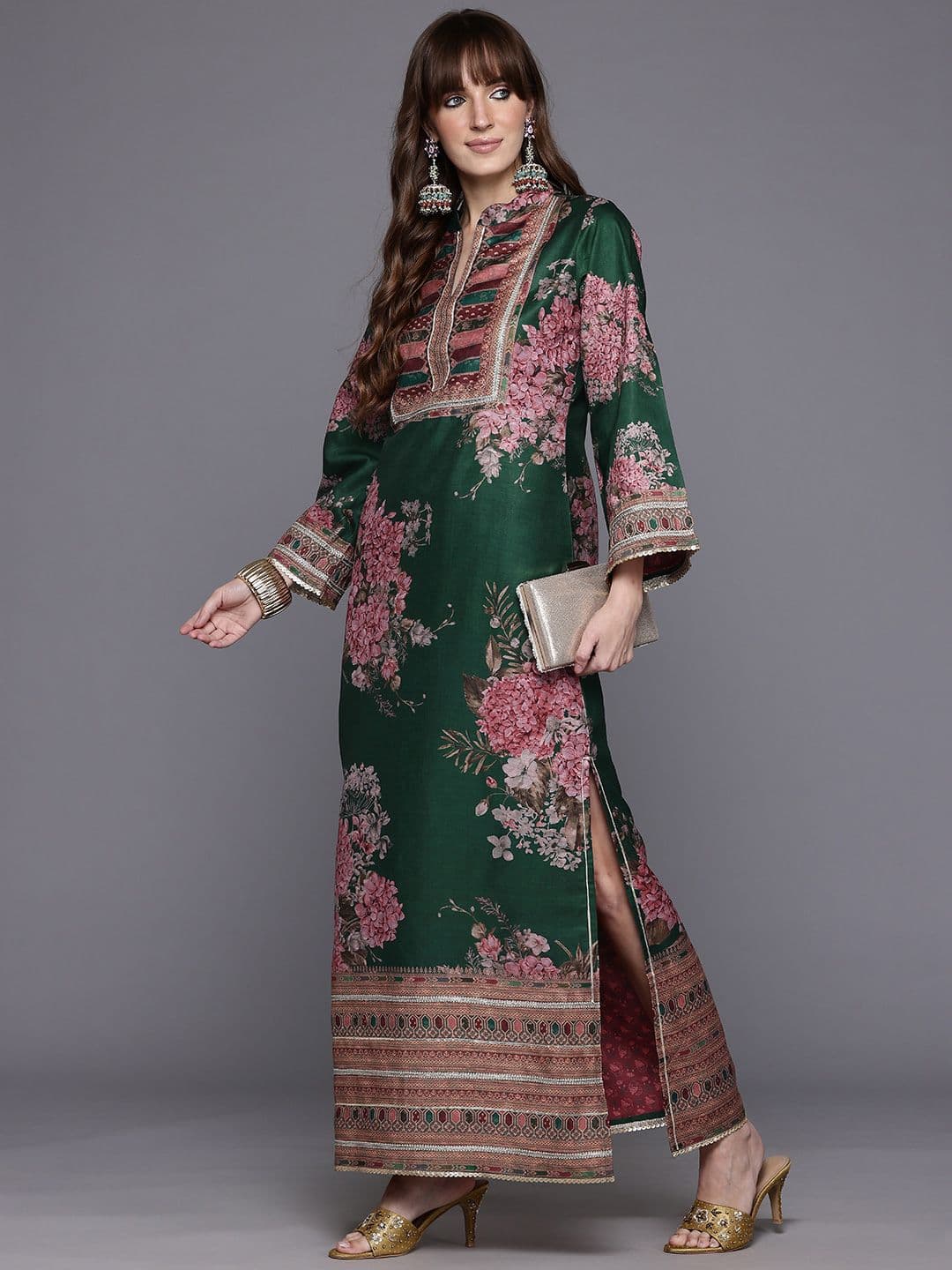 Ahalyaa Floral Printed Sequinned Floral Dress - view 1