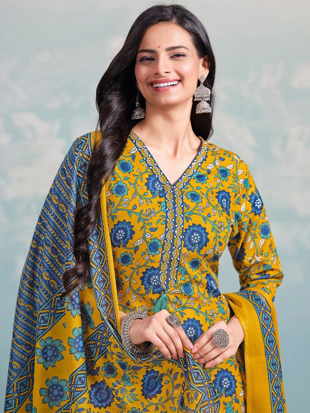 Varanga Women Floral Printed Regular Kurta with Trousers & With Dupatta - view 1
