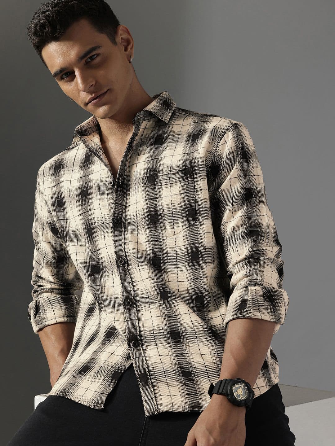 FCUK Men Premium Checked Oversized Pure Cotton Casual Shirt - view 1