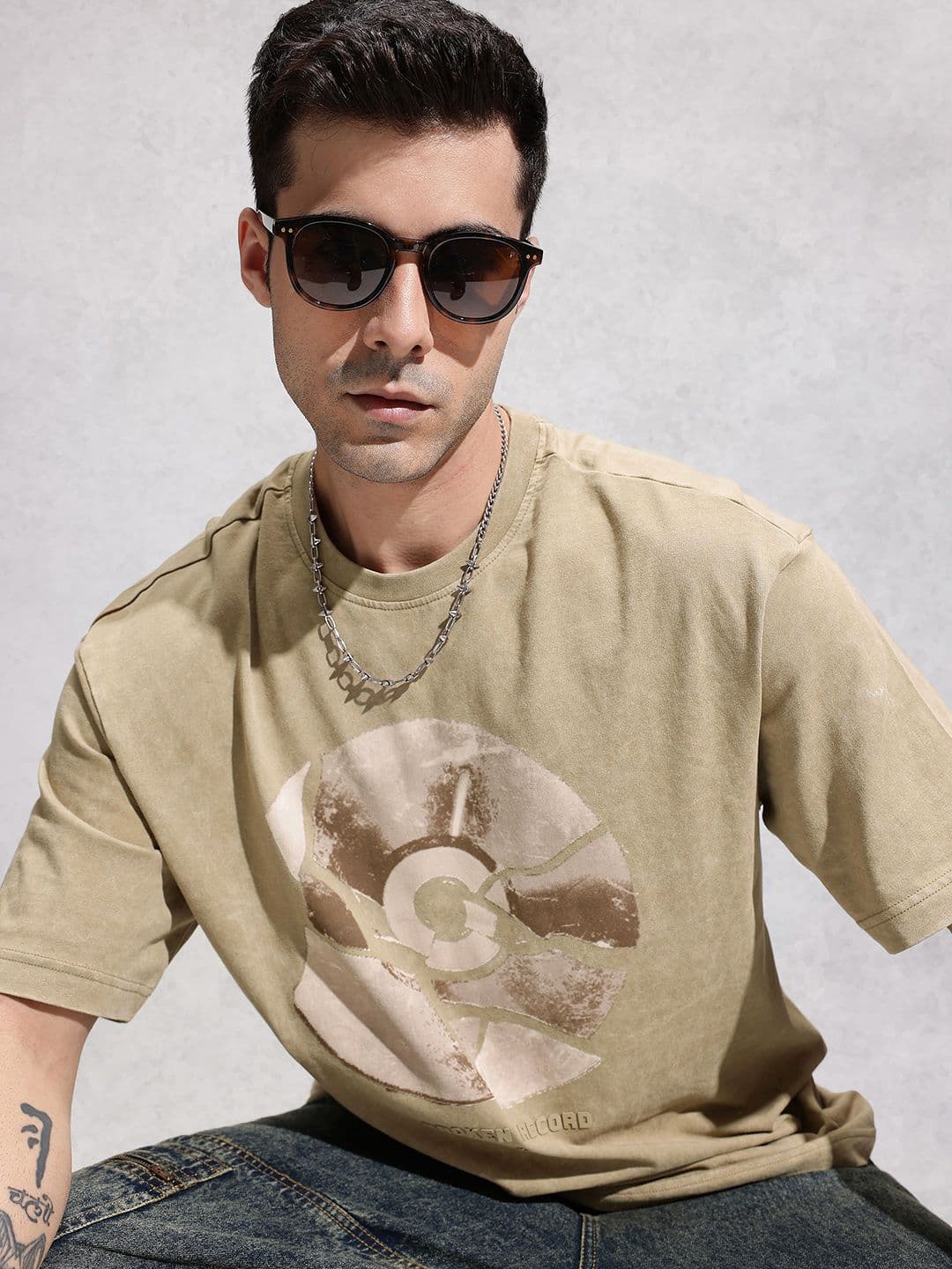 WROGN Pure Cotton Graphic Printed Oversized T-shirt - view 1