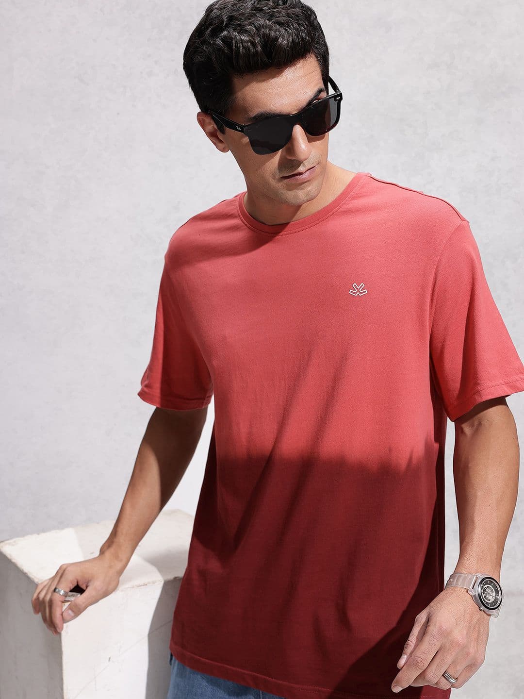 WROGN Oversized Fit Ombre Typography Printed Pure Cotton T-shirt - view 1