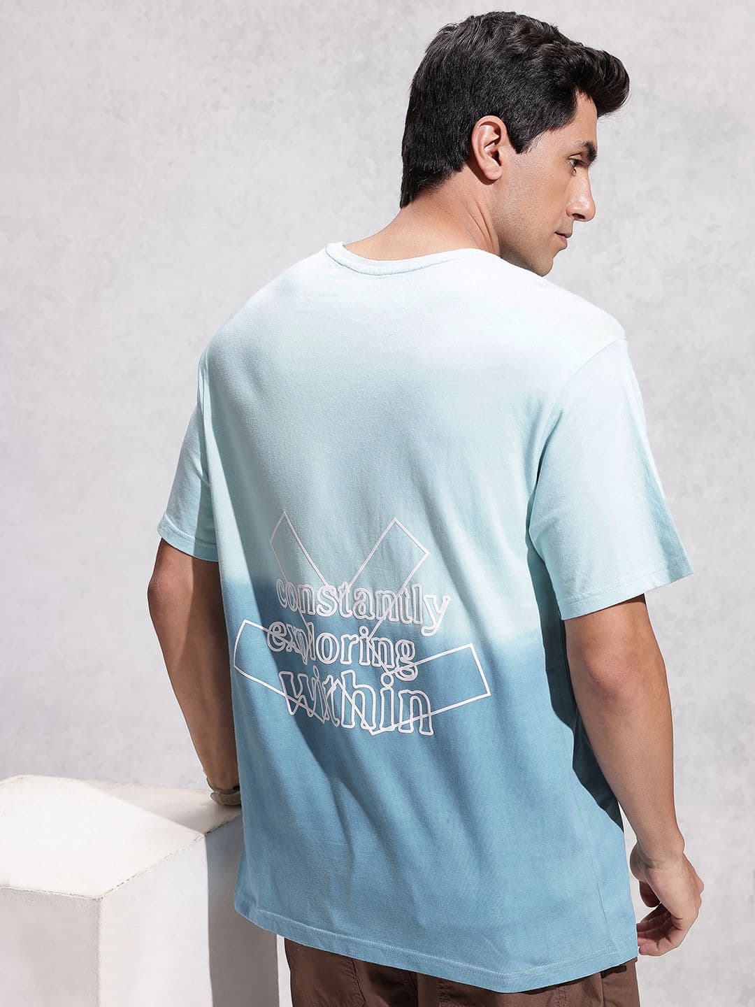 WROGN Oversized Fit Ombre Typography Printed Pure Cotton T-shirt - view 1