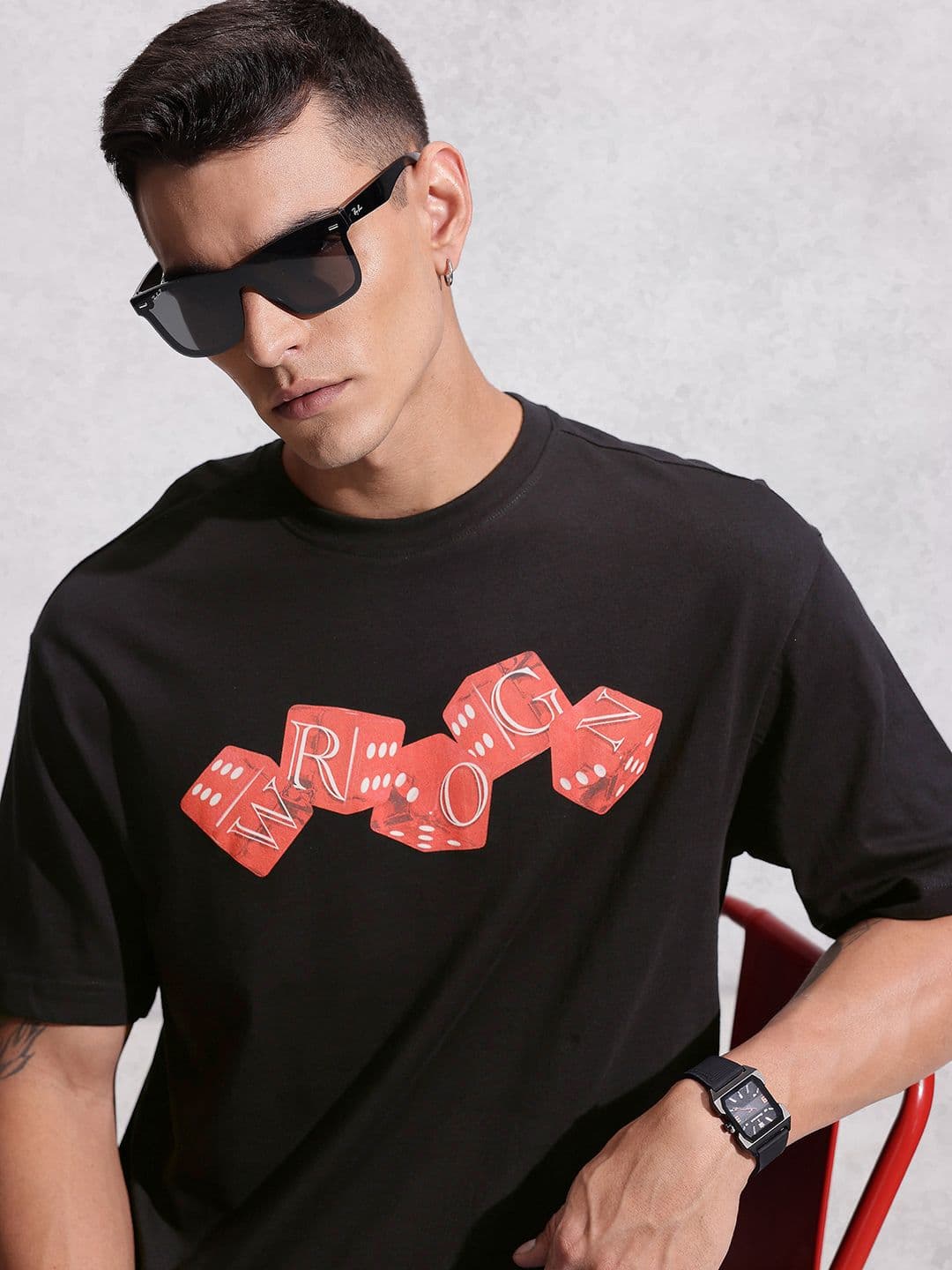 WROGN Graphic Printed Drop-Shoulder Sleeves Pure Cotton Oversized T-shirt - view 1