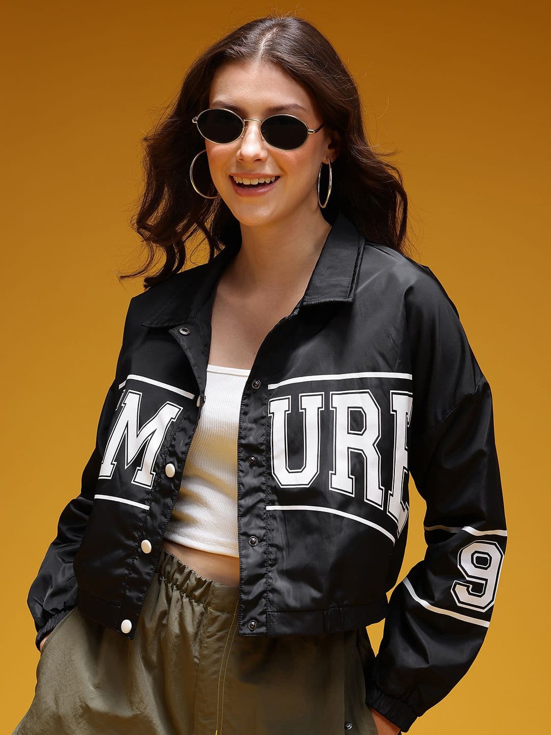 HERE&NOW Typography Print Cropped Tailored Jacket - view 1