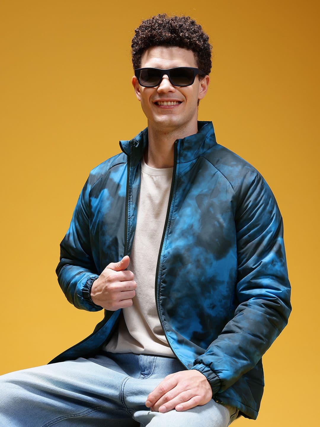 HERE&NOW Tie & Dye Mock Collar Raglan Sleeves Padded Jacket - view 1