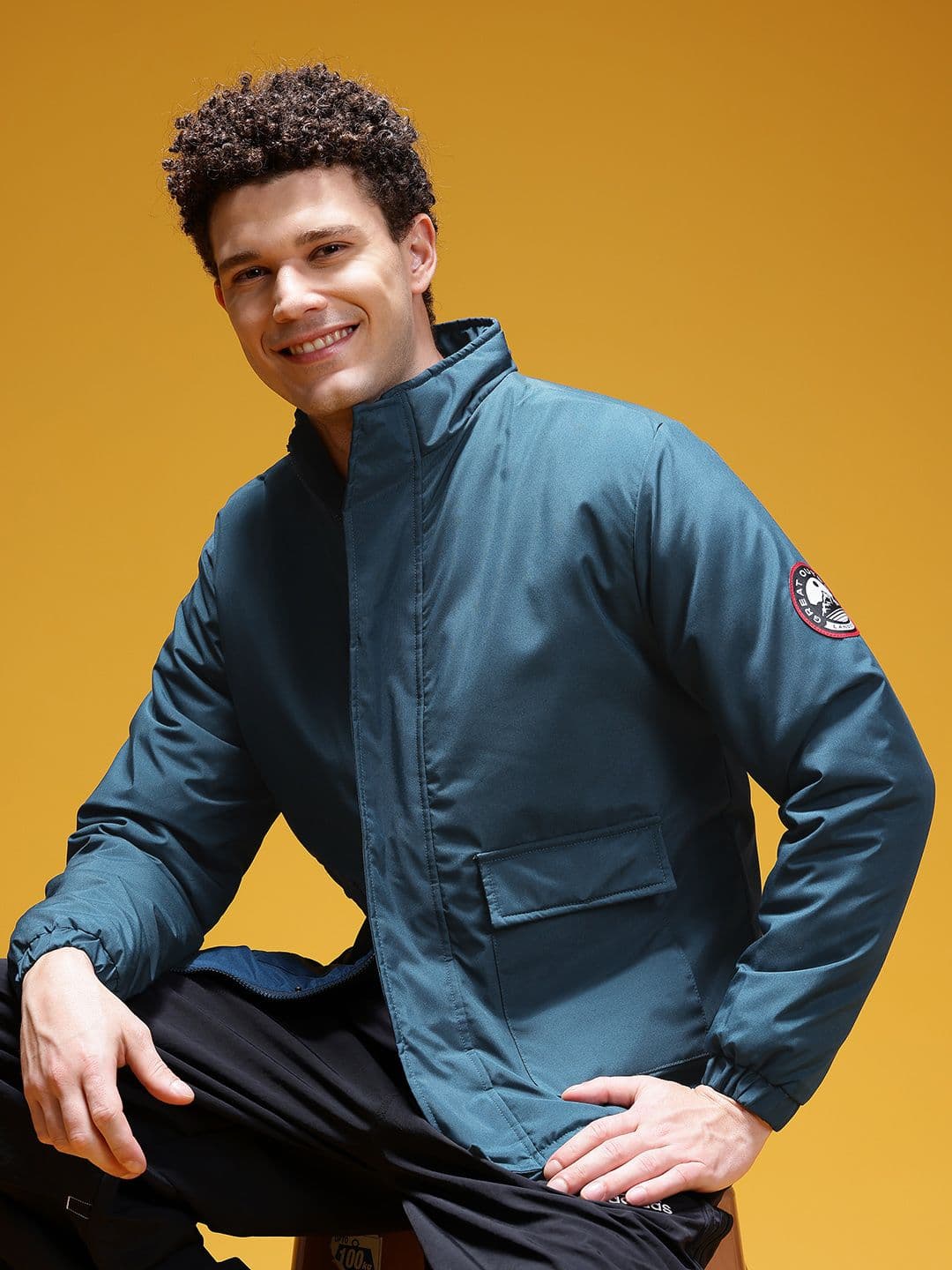 HERE&NOW Mock Collar Padded Jacket with Patchwork Detail - view 1