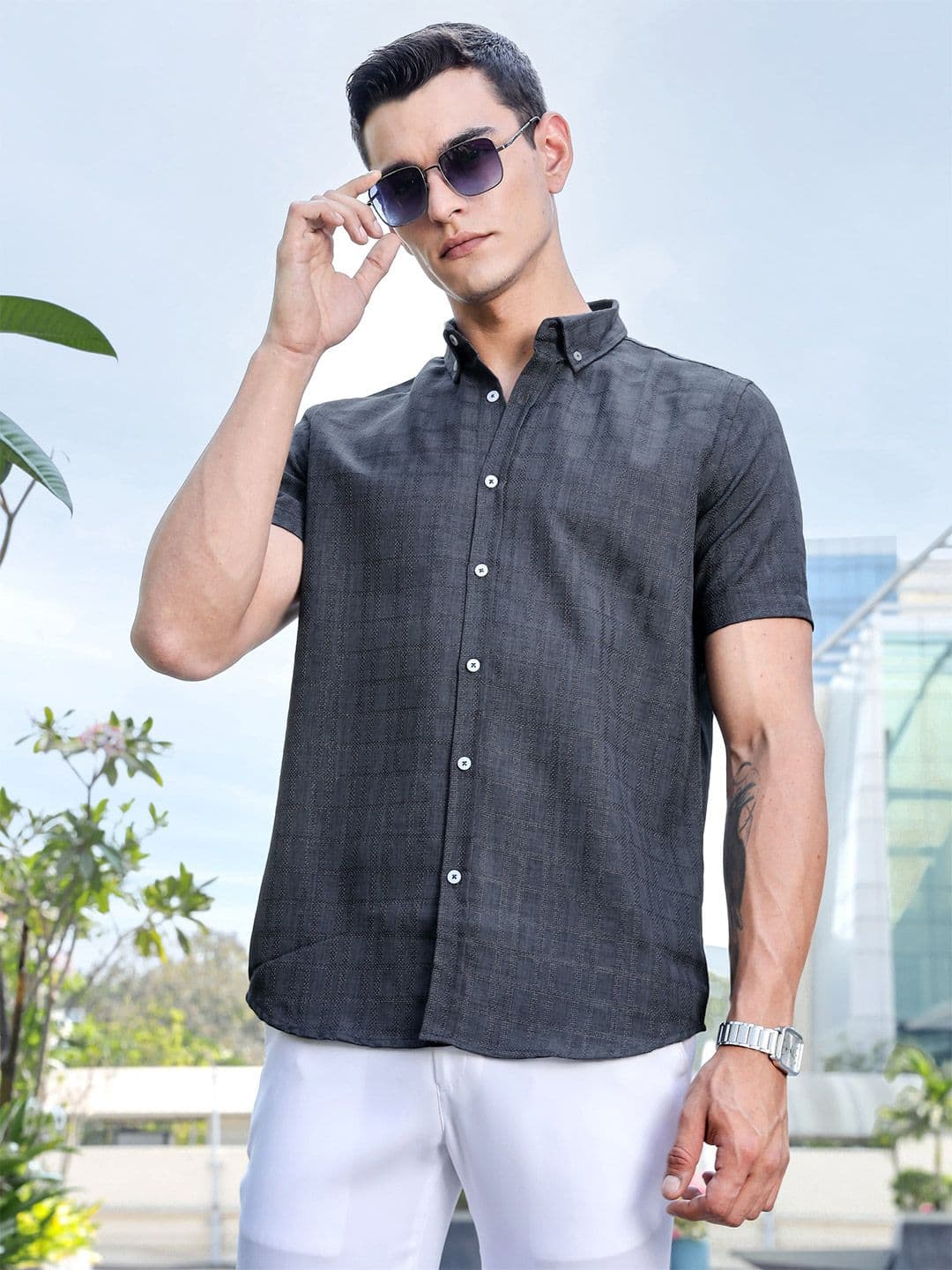 Thomas Scott Men Premium Regular Fit Button-Down Collar Textured Casual Shirt - view 1