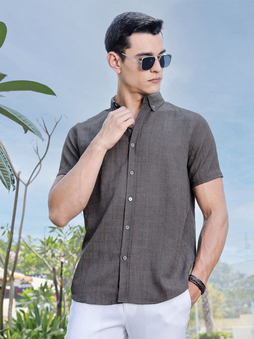 Thomas Scott Men Premium Regular Fit Button-Down Collar Textured Casual Shirt - view 1