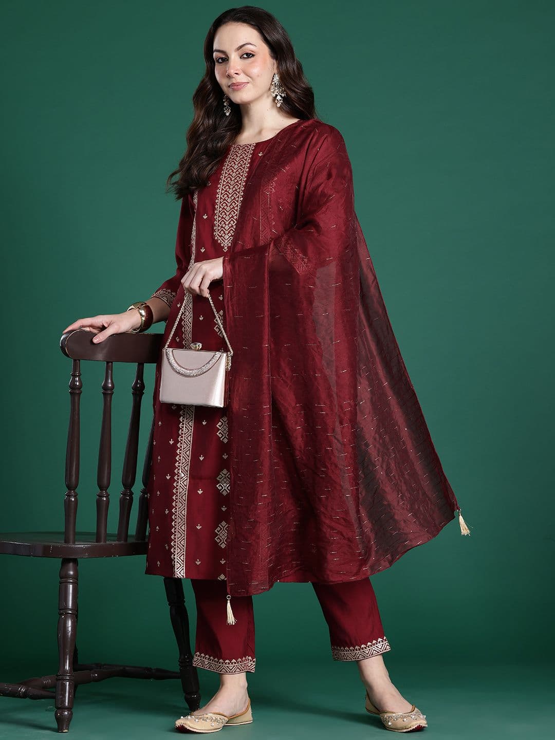 Indo Era Ethnic Motifs Embroidered Kurta with Trousers & Dupatta - view 1