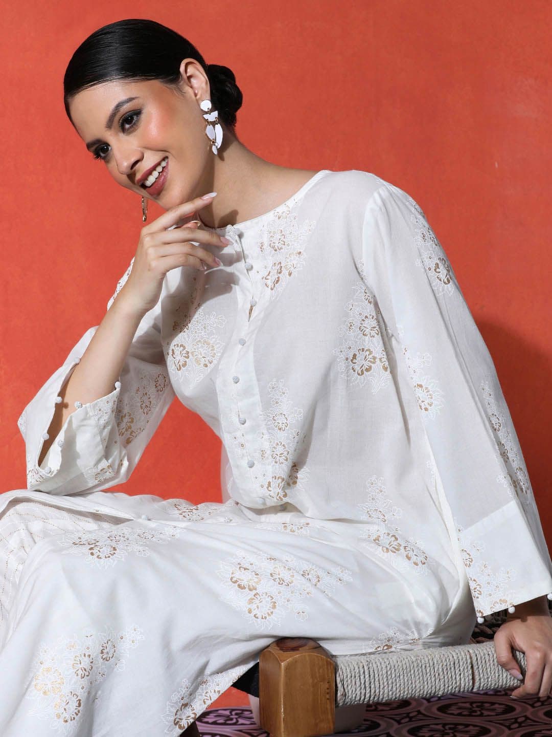 Sangria Floral Embroidered Pure Cotton A-Line Kurta & Trousers - view 1