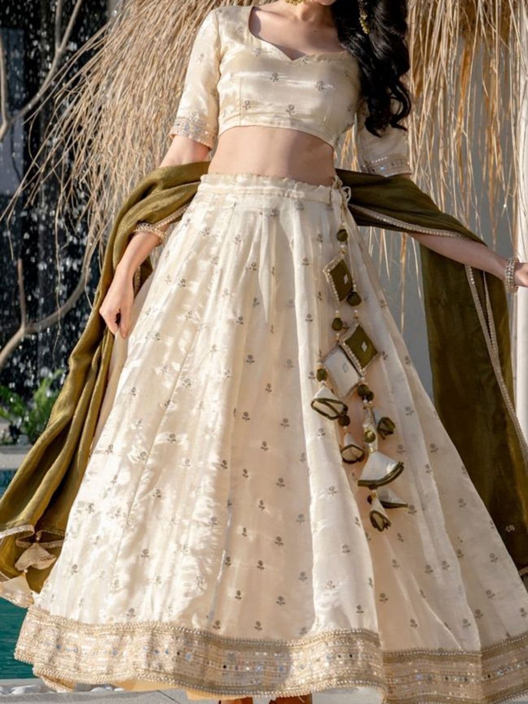 HOUSE OF JAMOTI Floral Embroidered Ready to Wear Lehenga & Blouse With Dupatta - view 1