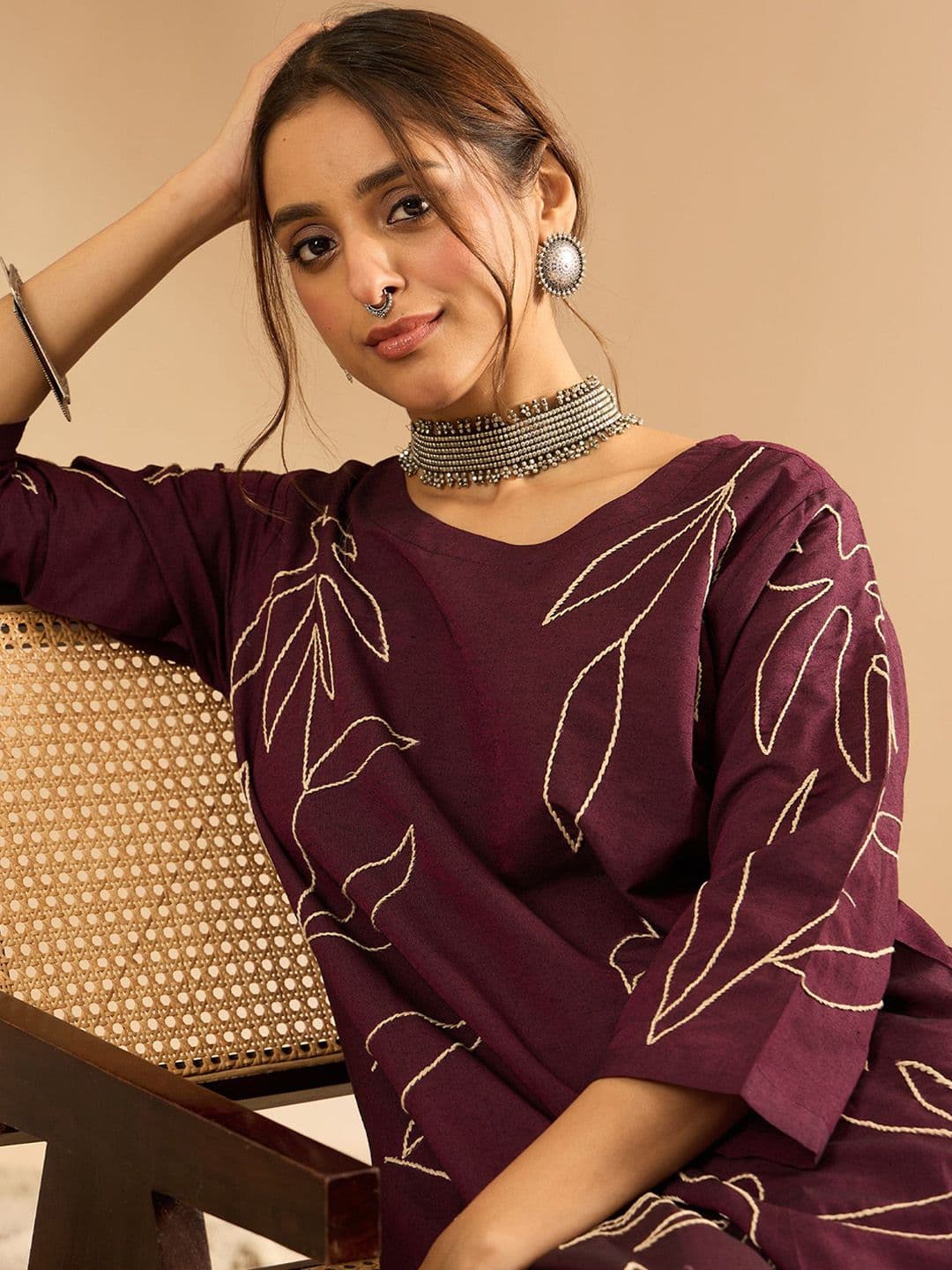 Indo Era Embroidered Three-Quarter Sleeves Pure Cotton Tunic & Trouser - view 1