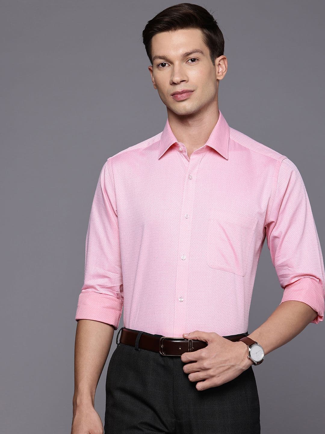 Raymond Slim Fit Self Design Textured Pure Cotton Formal Shirt - view 1
