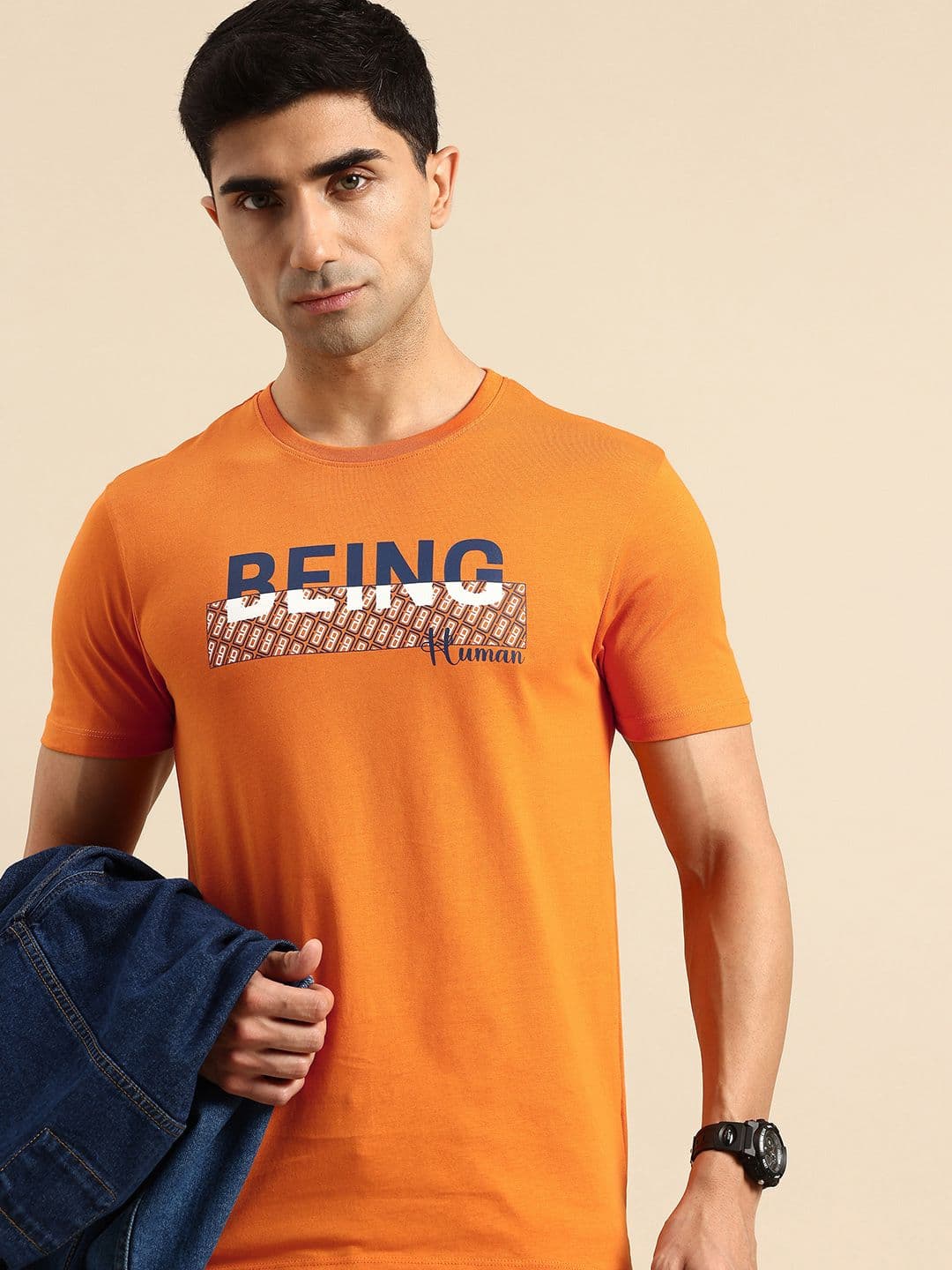 Being Human Pure Cotton Brand Logo Printed Slim Fit T-shirt - view 1