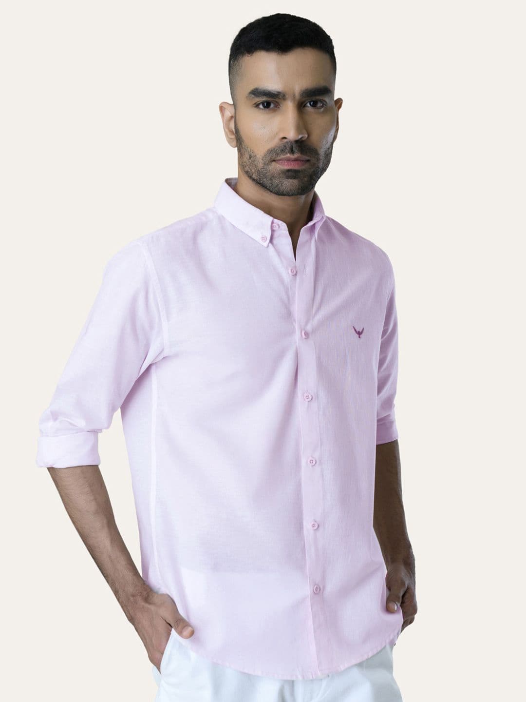 PERCH Men Light Pink Solid Slim Fit Linen Casual Shirt - view 1