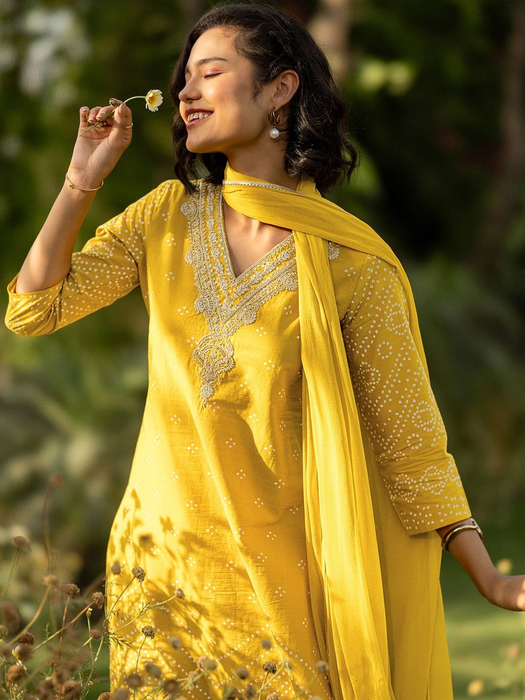 Libas Women Bandhani Printed Regular Kurta with Trousers & With Dupatta - view 1