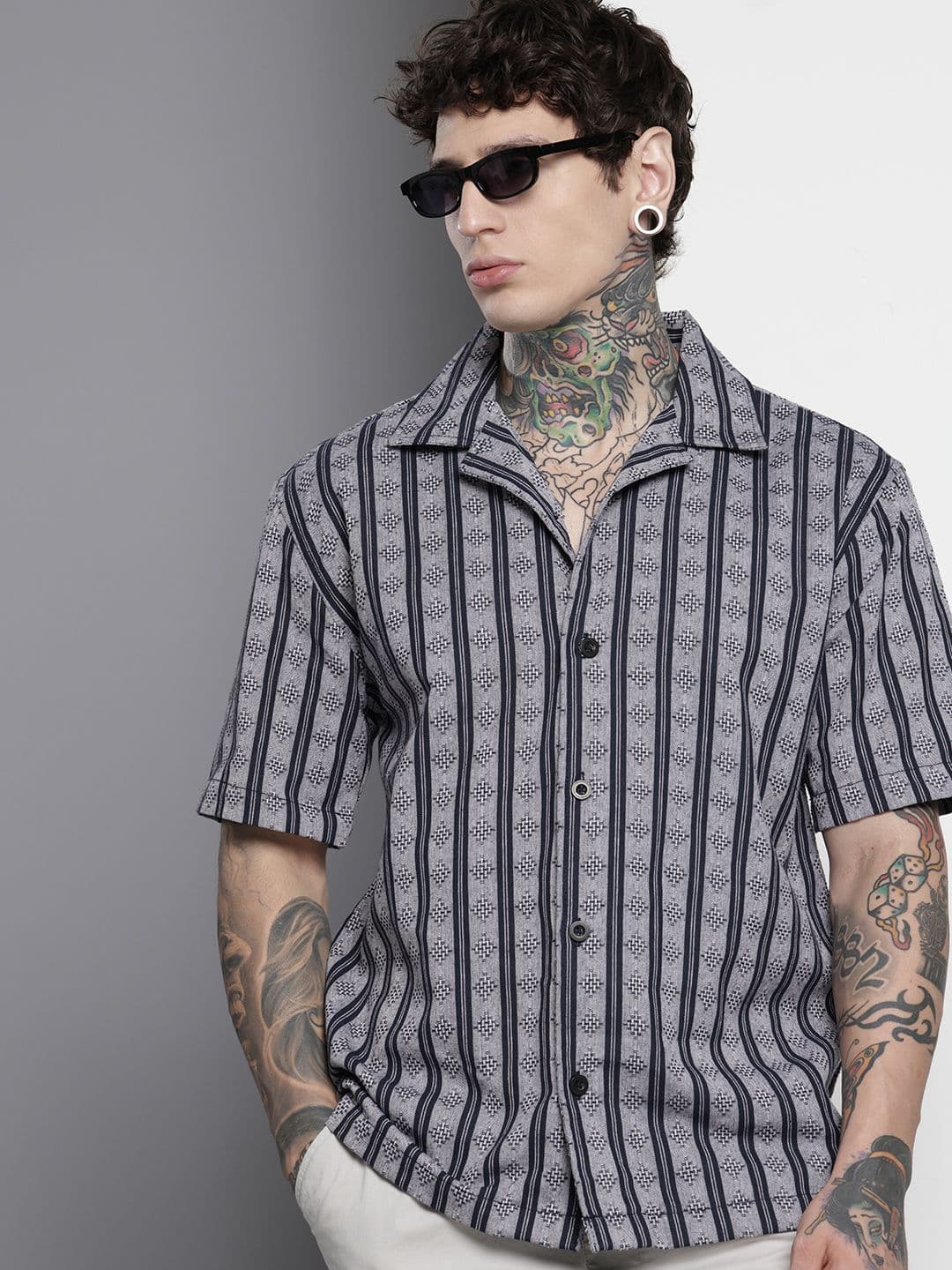 The Indian Garage Co Men Relaxed Fit Striped Resort Wear Shirt - view 1