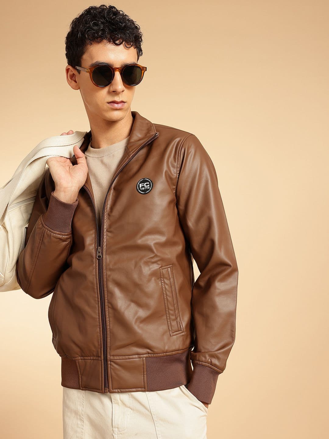 French Connection Mock Collar Leather finish Bomber Jacket - view 1