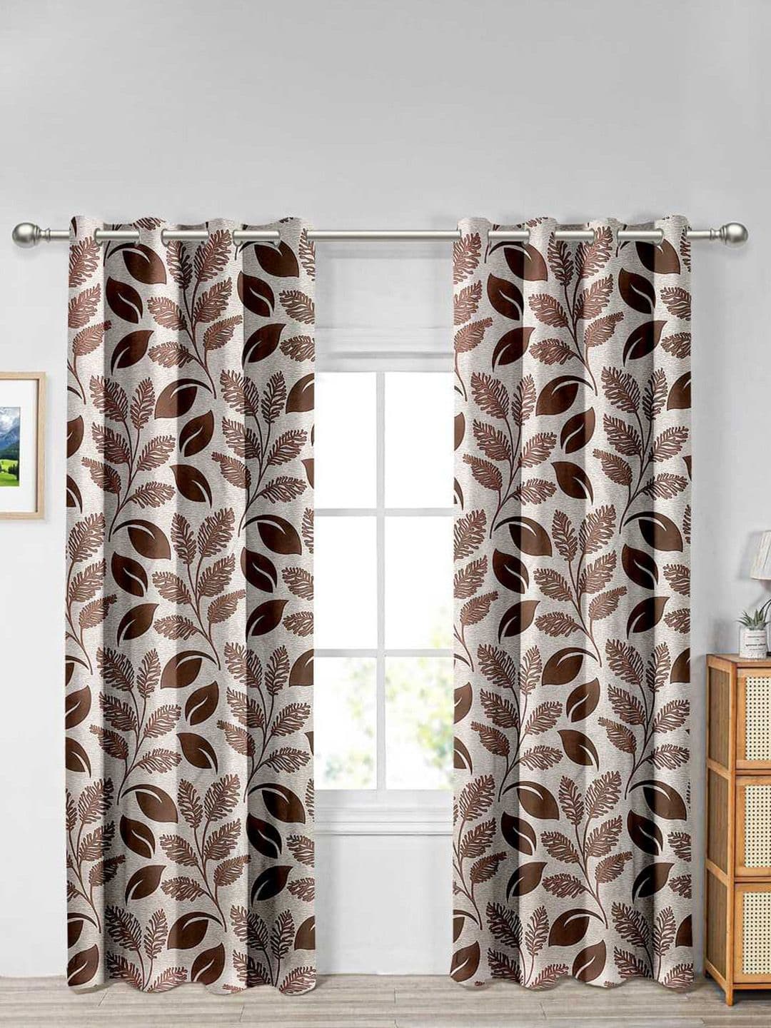 Aura Brown & Beige Set of 2 Floral Door Curtain - view 1