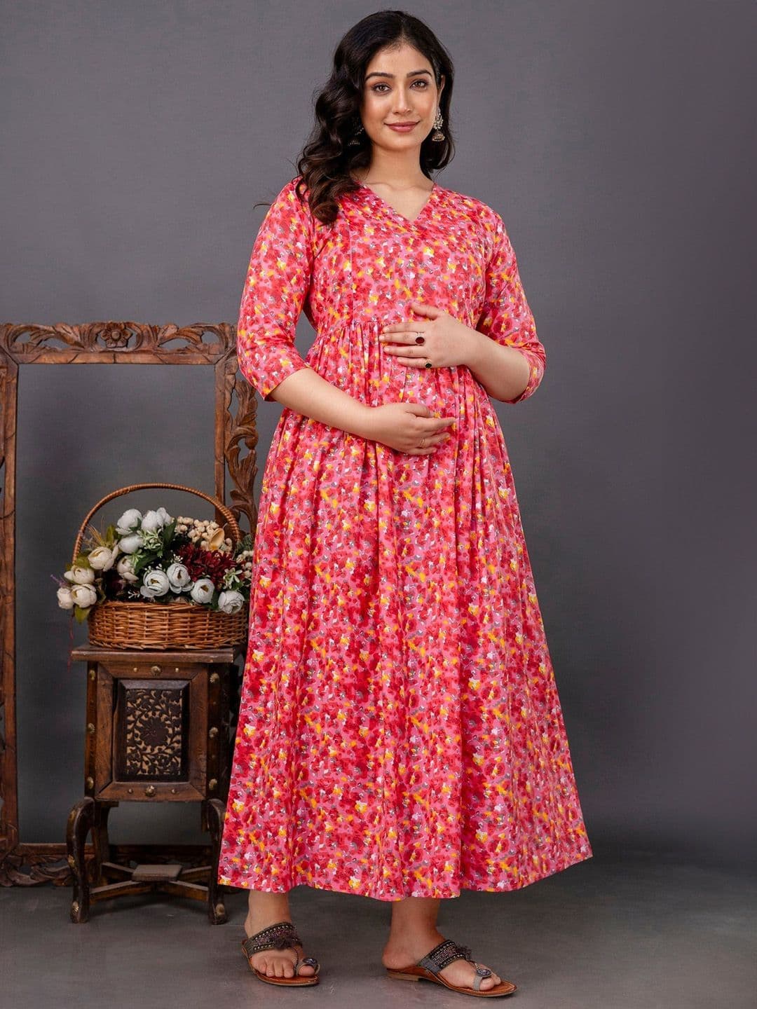 SILAKIVA Women Floral Printed Floral Maternity Anarkali Kurta - view 1