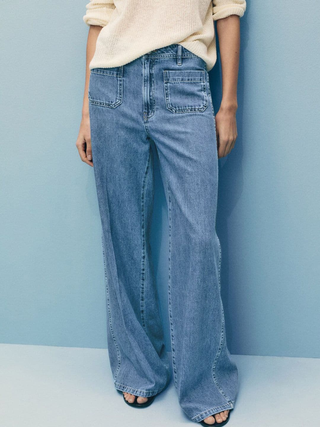 MANGO Women Pure Cotton Wide Leg High-Rise Light Fade Jeans - view 1
