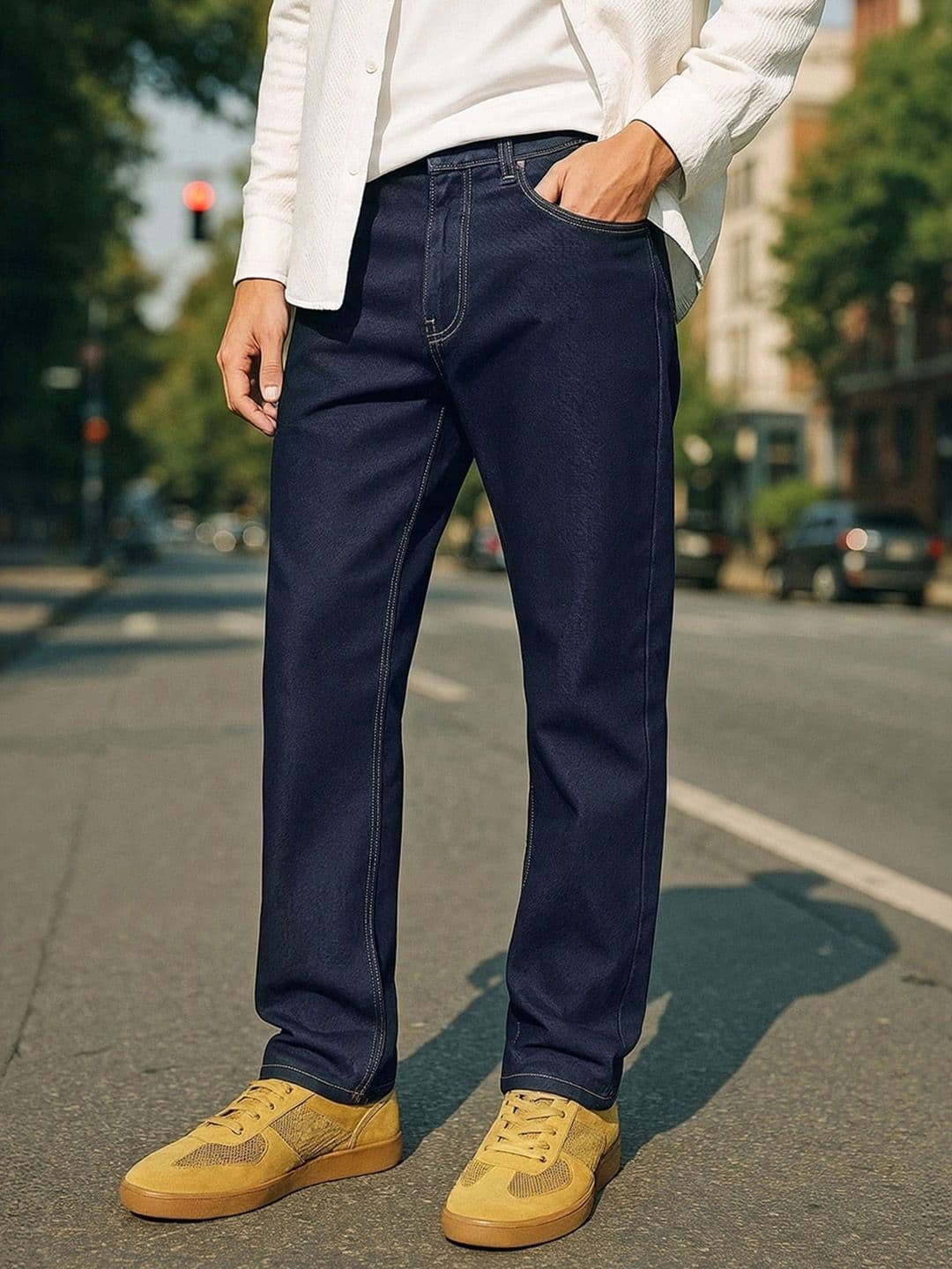 Bewakoof Men's Indigo Blue Slim Straight Fit Stretchable Mid-Rise Jeans - view 1