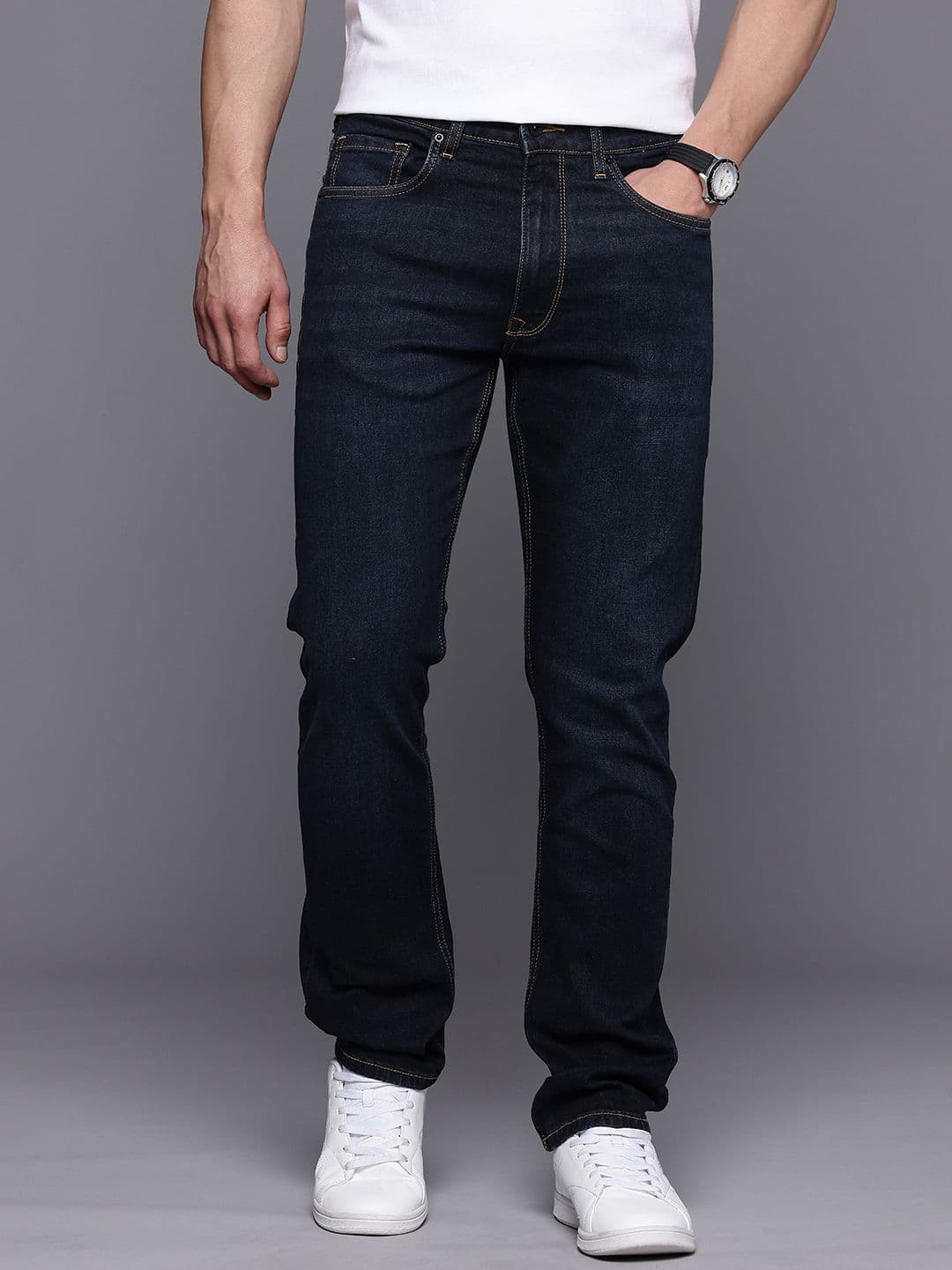 Louis Philippe Jeans Louis Philippe Men Regular Fit Stretchable Mid Rise Dark Stone Wash Jeans - view 1