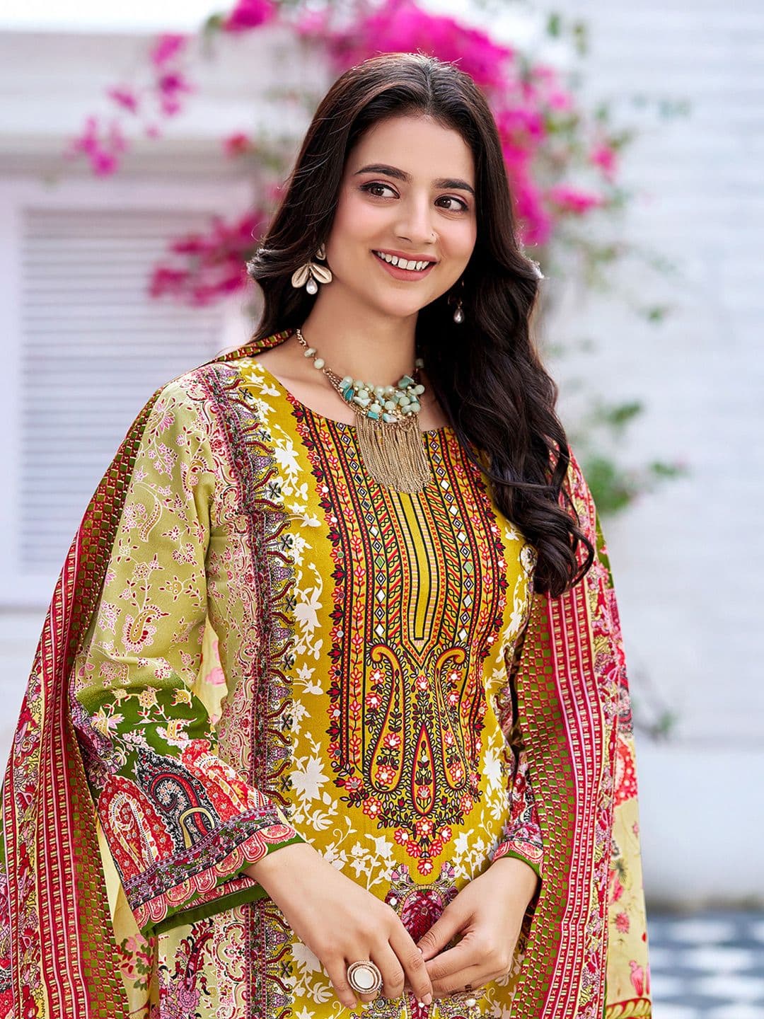 Varanga Women Printed Regular Beads and Stones Kurta with Trousers & With Dupatta - view 1