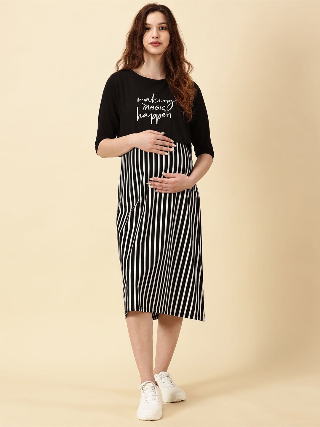 PURPLE FLAUNT Women Striped Maternity A-Line Midi Dress - view 1