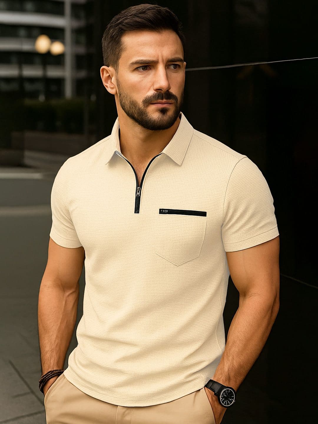 R.Code by The Roadster Life Co. R.Code by The Roadster Lifestyle Co. Men Solid Polo Collar Cotton T-shirt - view 1