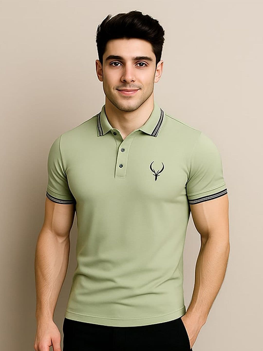 R.Code by The Roadster Life Co. R.Code by The Roadster Lifestyle Co. Men Solid Polo Collar Cotton T-shirt - view 1