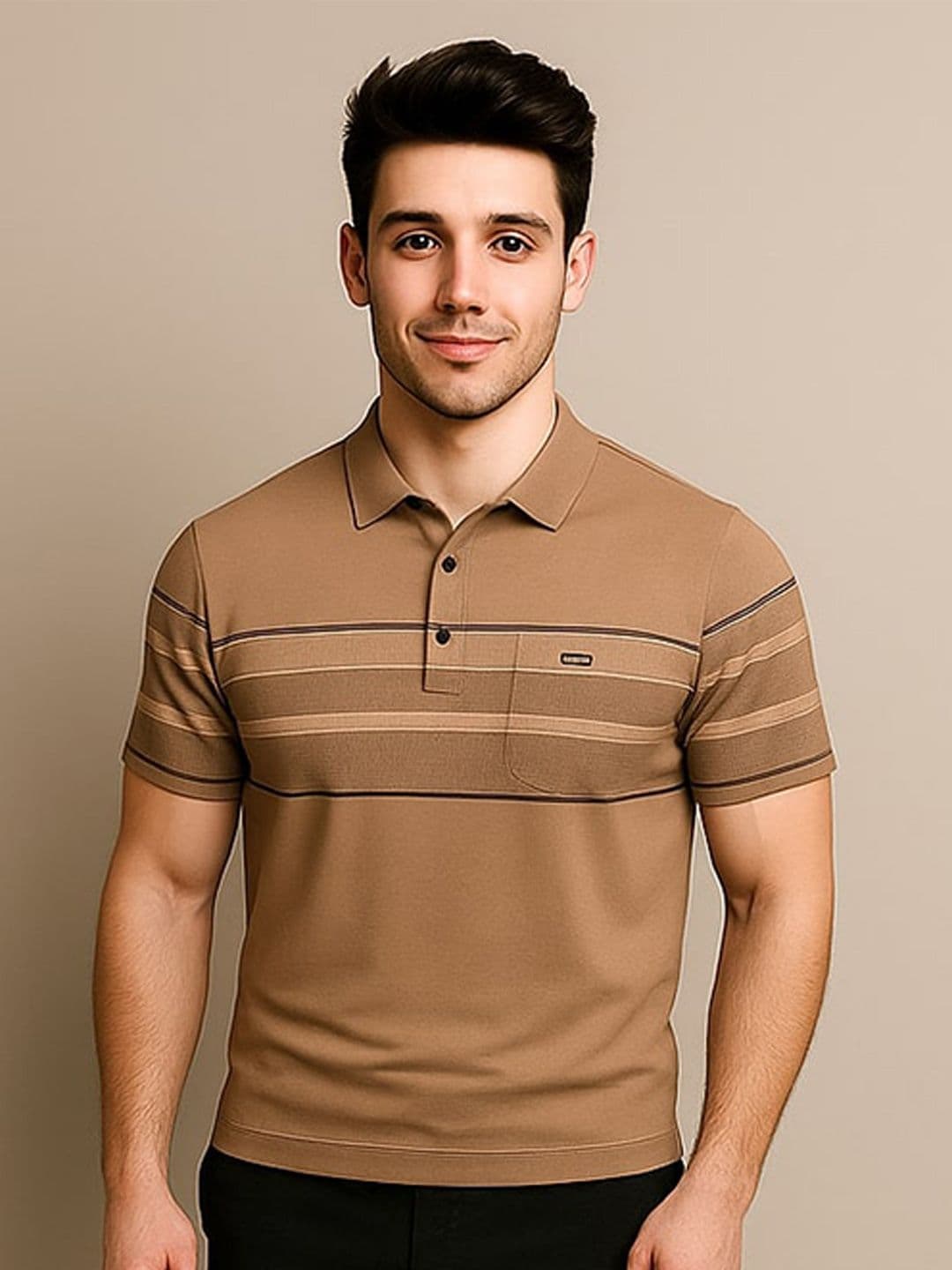 R.Code by The Roadster Life Co. R.Code by The Roadster Lifestyle Co. Men Striped Polo Collar Cotton T-shirt - view 1