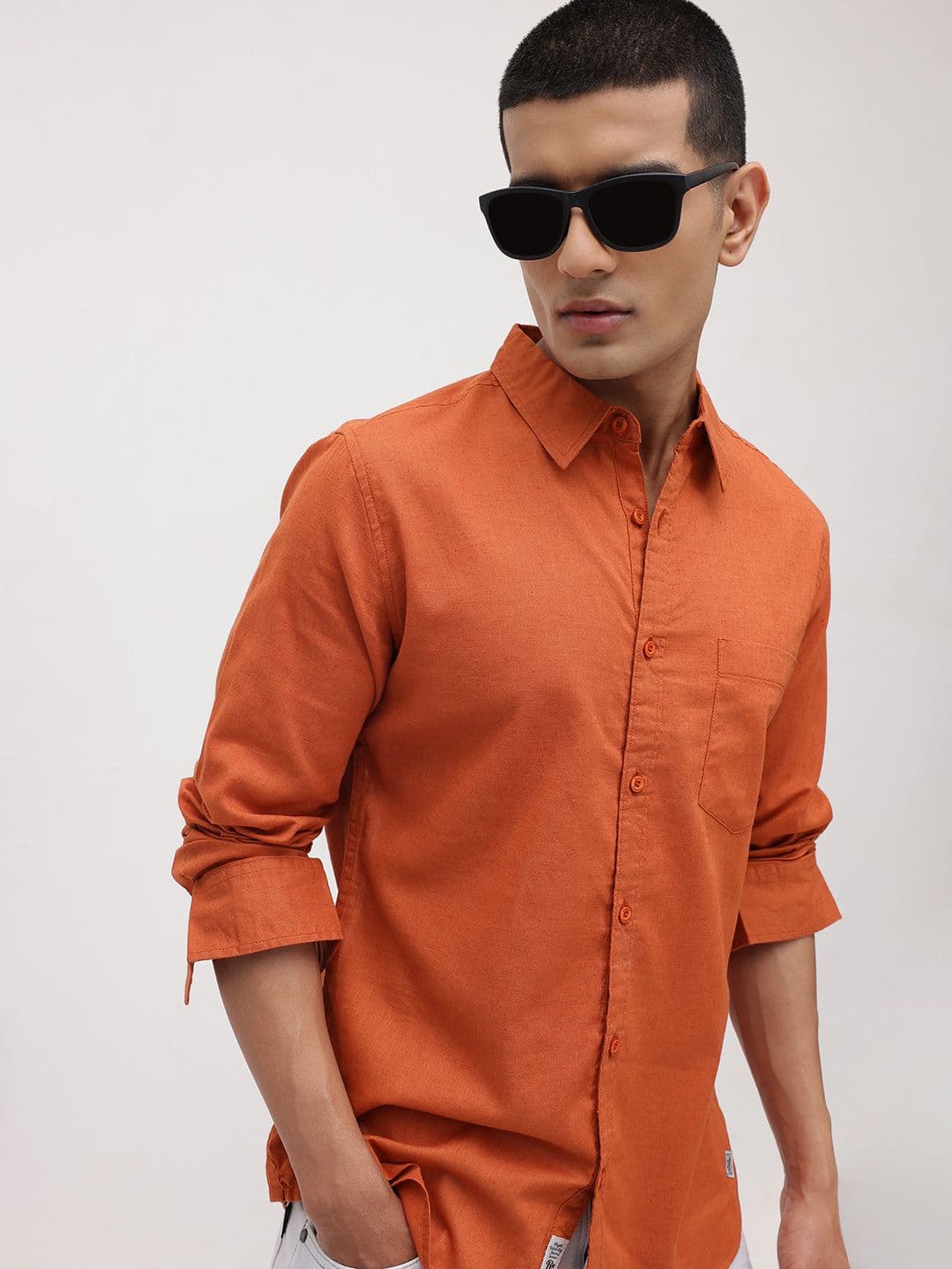 The Roadster Lifestyle Co. Solid Cotton Linen Regular Fit Shirt - view 1