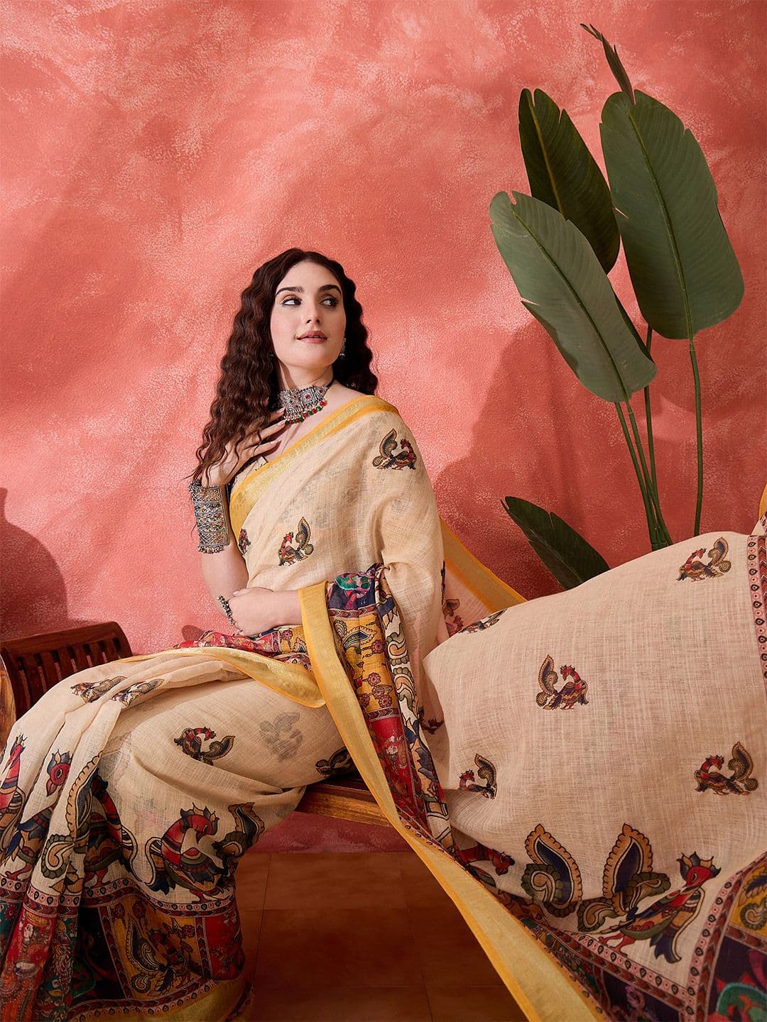 Sangria Floral Printed Banarasi Saree with Blouse Piece - view 1