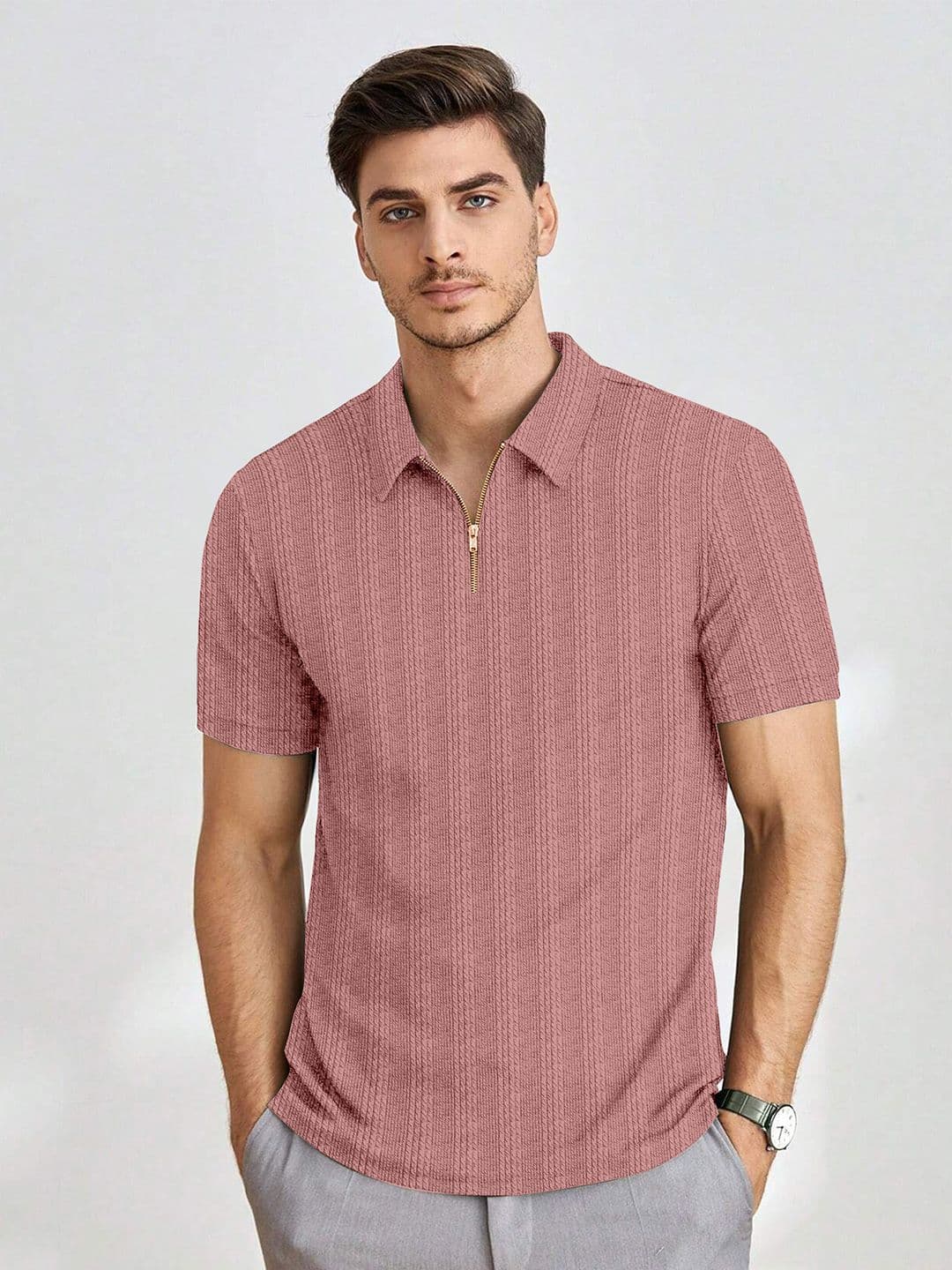 Moda Rapido Men Self Design Polo Collar T-shirt - view 1