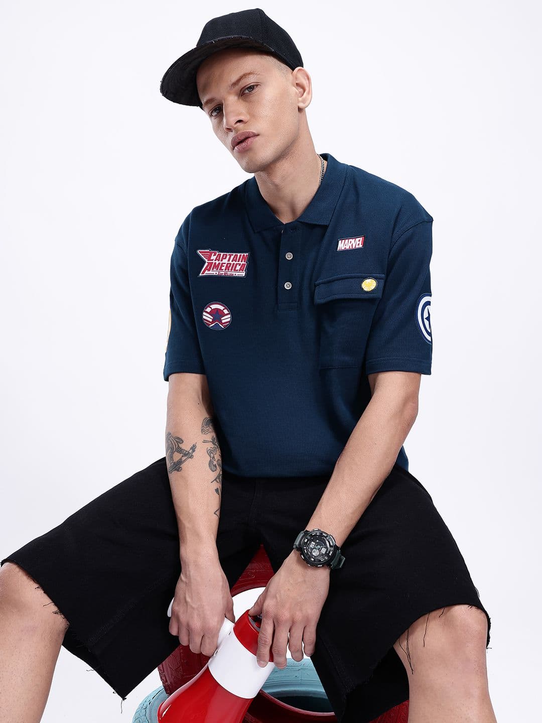 Kook N Keech Marvel Captain America Printed Polo Collar Oversized T-shirt - view 1