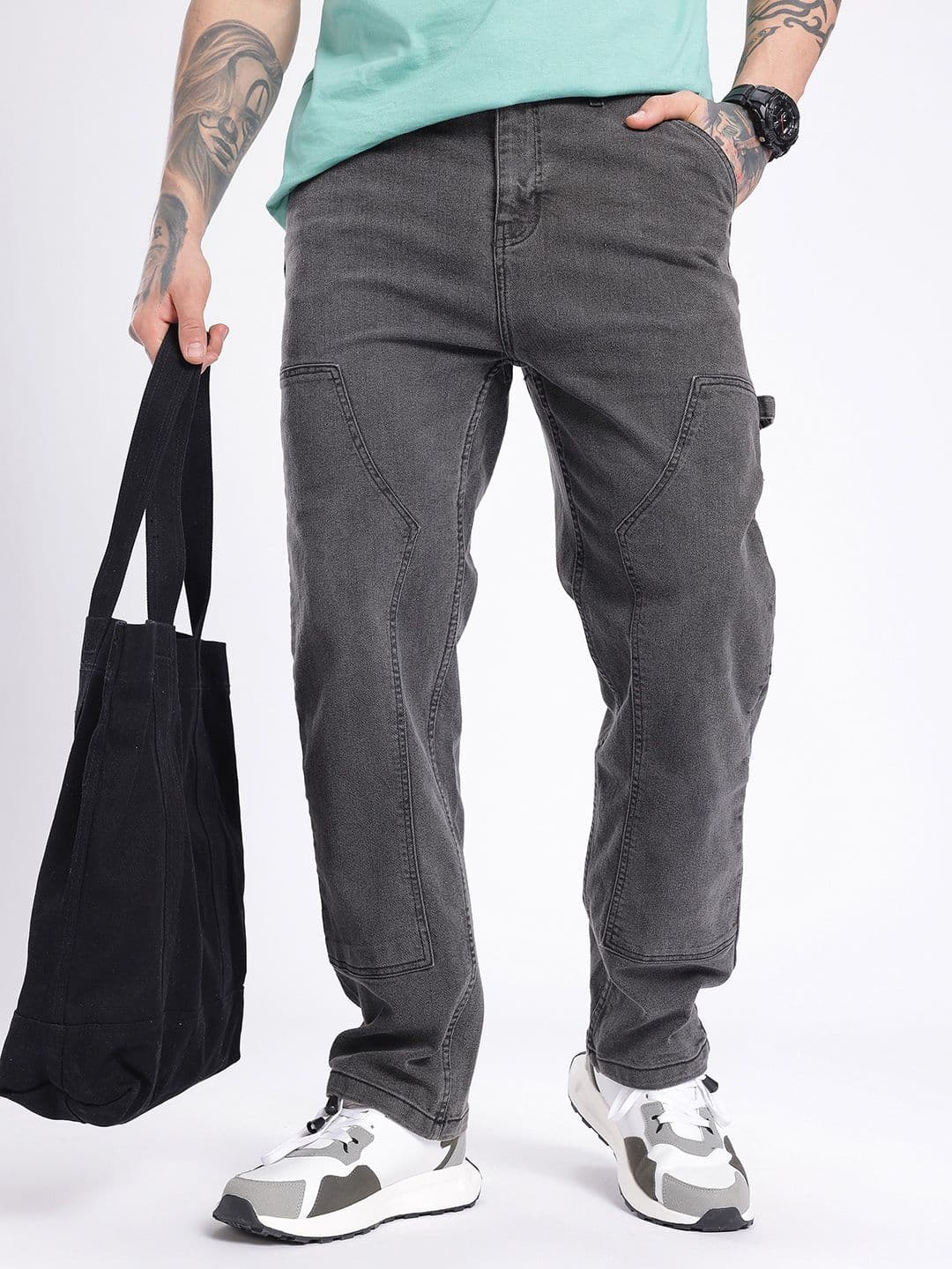 glitchez Men Carpenter Fit Light Fade Stretchable Cargo Style Jeans - view 1