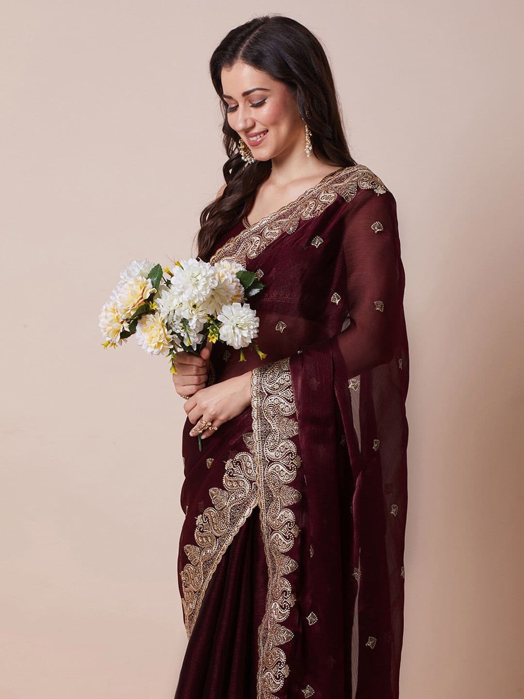 House Of Pataudi Embroidered Party Wear Saree With Blouse - view 1
