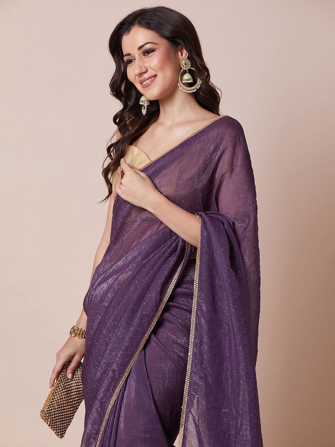 House of Pataudi Embellished Satin Silk Saree With Unstitched Blouse - view 1