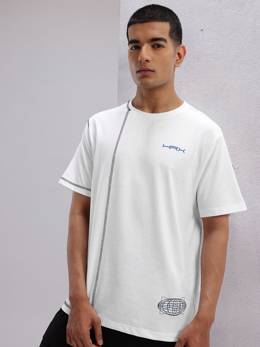 HRX by Hrithik Roshan Drop-Shoulder Sleeves Lifestyle Relaxed Fit T-shirt with Contrast Stitching - view 1