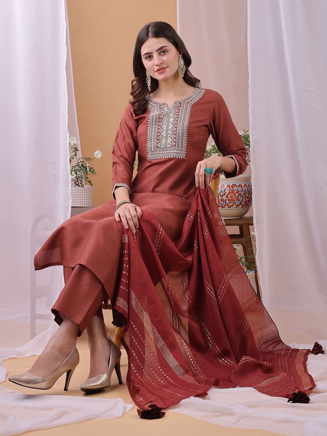 KALINI Women Floral Embroidered Kurta with Trousers & Dupatta - view 1