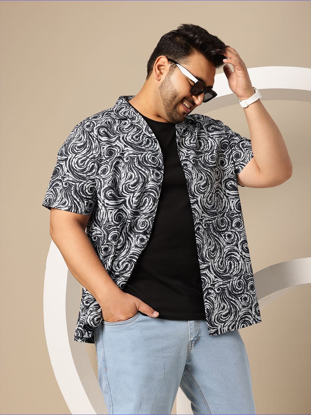 Sztori Men Plus Size Premium Printed Cuban Collar Pure Cotton Casual Shirt - view 1