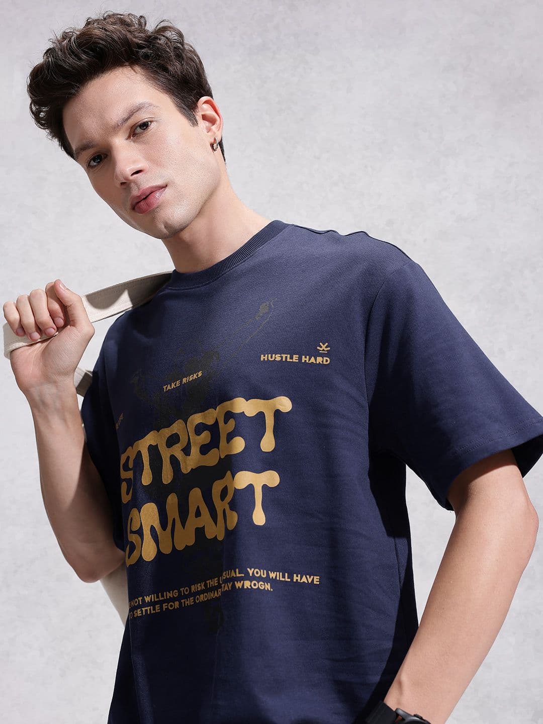 WROGN Typography Printed Drop-Shoulder Sleeves Pure Cotton Oversized T-shirt - view 1