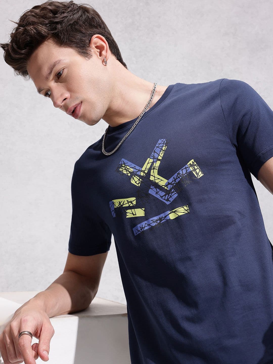 WROGN Pure Cotton Brand Logo Printed Slim Fit T-shirt - view 1